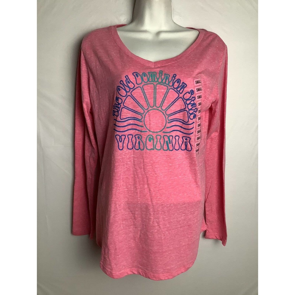 Womens Size Small State Of Mine Pink Graphic Print Virginia Long Sleeve Top